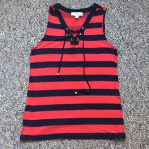 Michael Kors red &navy striped shirt